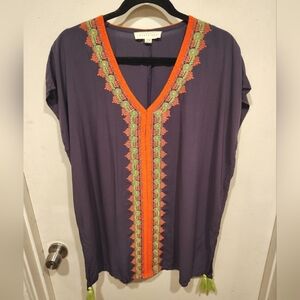 Lovestitch Women's Embroidered Purple Adriana Caftan Tunic Beach Dress S/M Boho